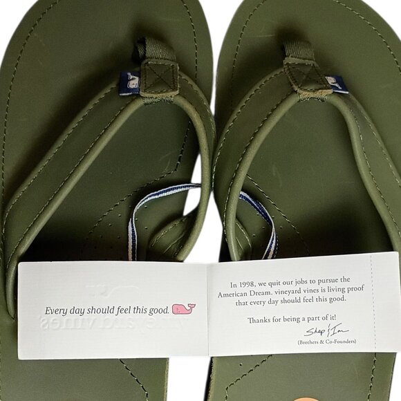 NEW Vineyard Vines Men’s Size 11 Clover Green Leather Contoured Flip Flop Sandal - Picture 3 of 13